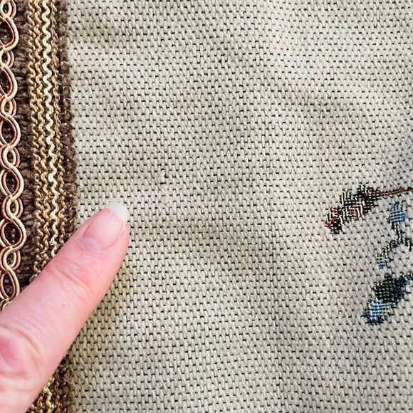 Floral Victorian Style Tapestry Wall Hanging Floral Burgundy Blue Fringe 37x45 - Picture 6 of 6